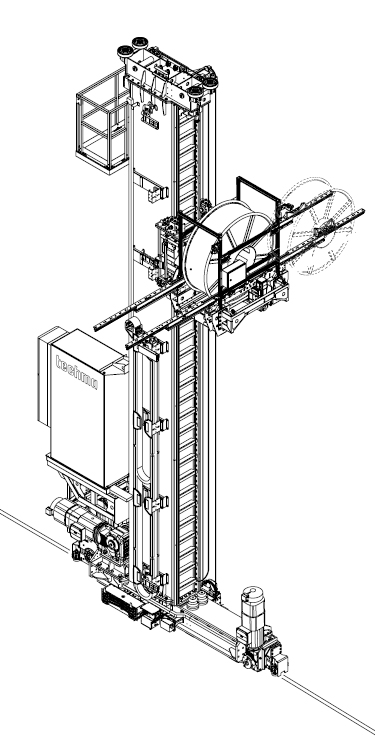 Single-column stacker crane for spools